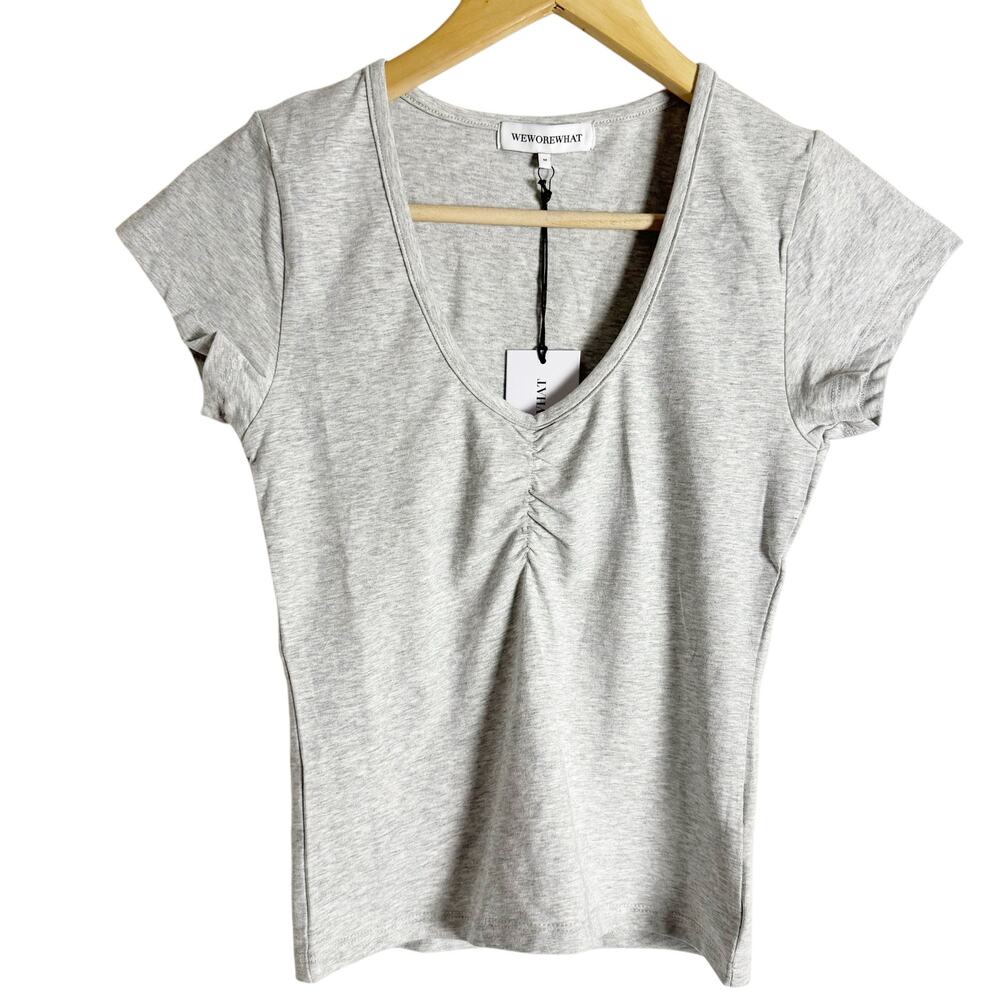 WeWoreWhat Heather Gray Short Sleeve Cotton Jersey Ruched T-Shirt Size Medium